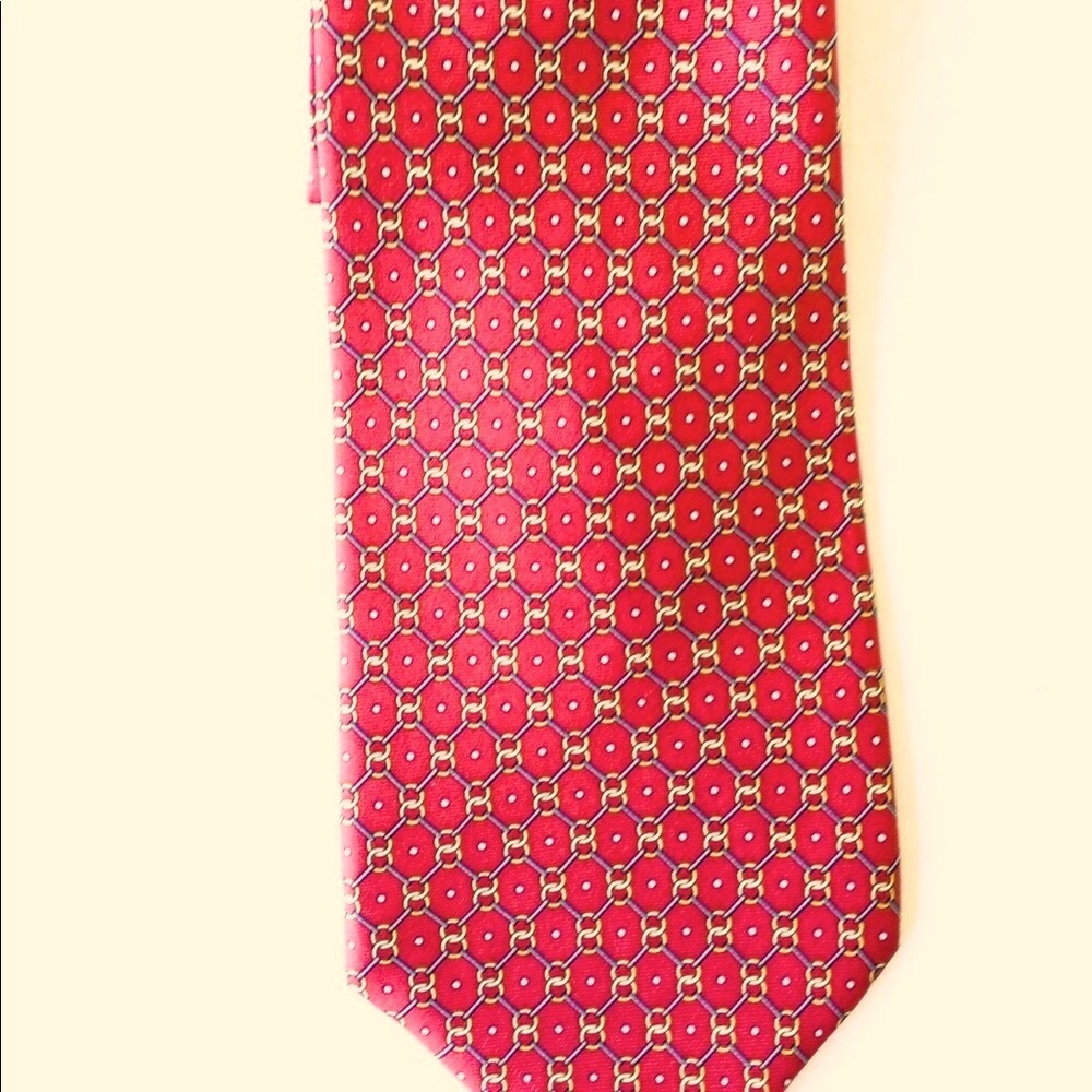 🎈 ITALIAN SILK TIE MEN RUST COLOR GOLD RINGS - Picture 5 of 7